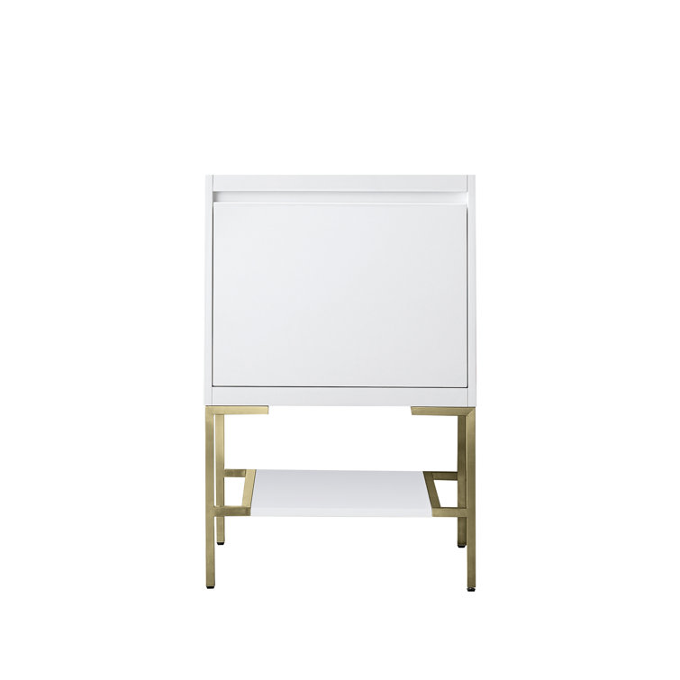 Glossy White and Brass 24" Wall-Mount Single Vanity Cabinet