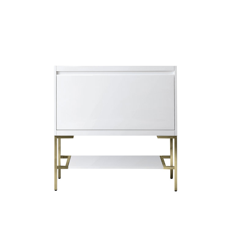 Glossy White Single Bathroom Vanity with Champagne Brass Base