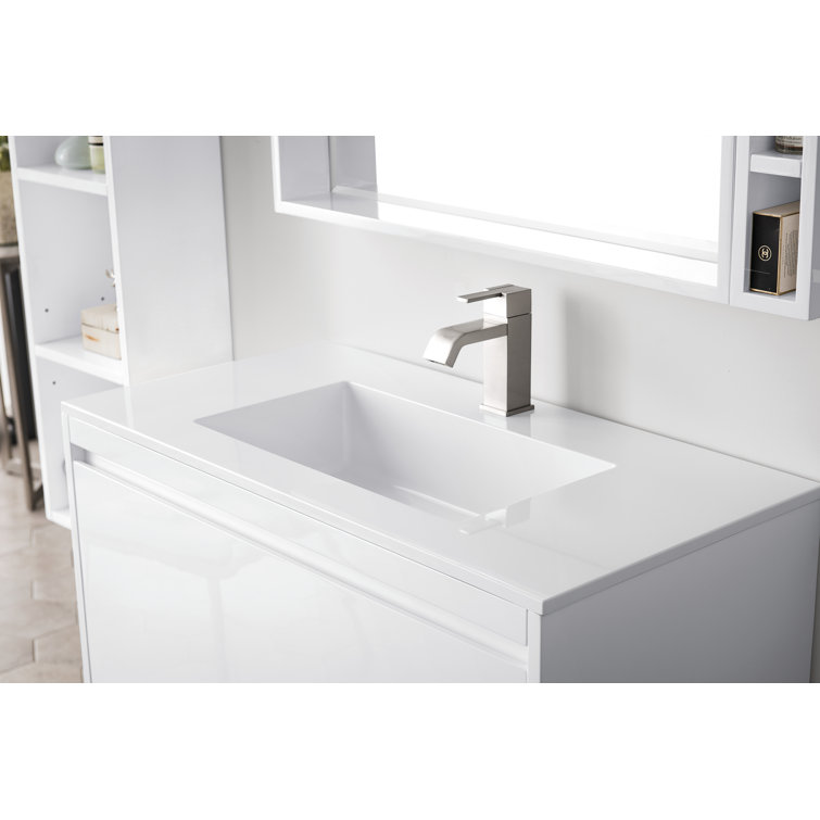 Glossy White 35.4" Wall-Mount Single Bathroom Vanity with Mineral Composite Sink