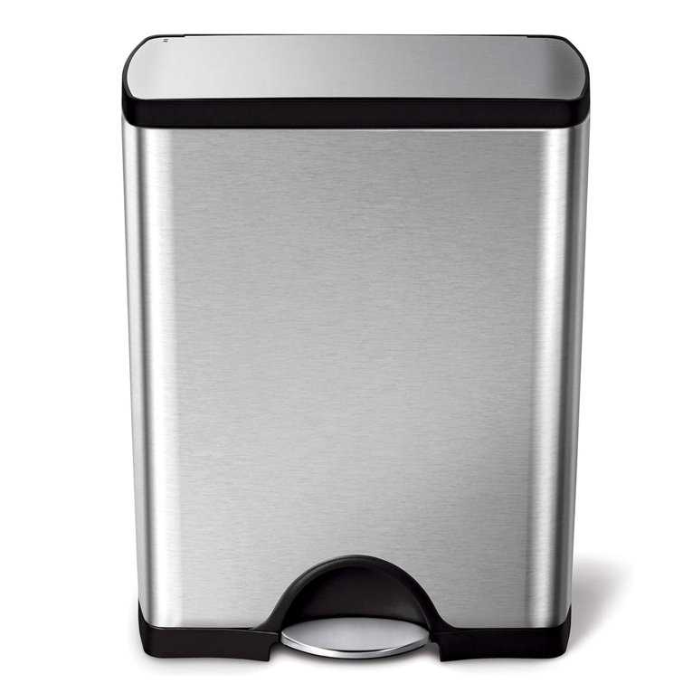 Brushed Stainless Steel 13 Gallon Rectangular Step Trash Can