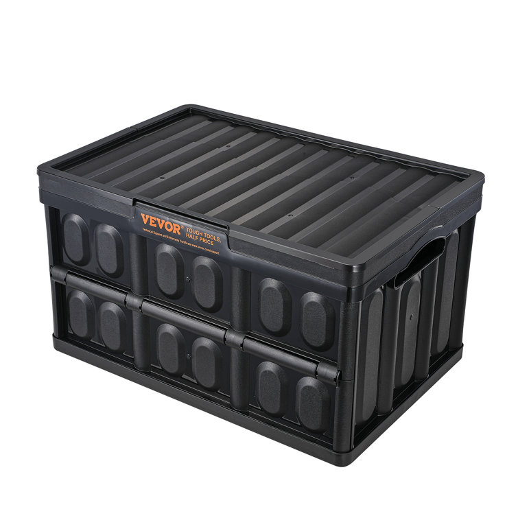 VEVOR 45L Black Collapsible Stackable Plastic Storage Crates