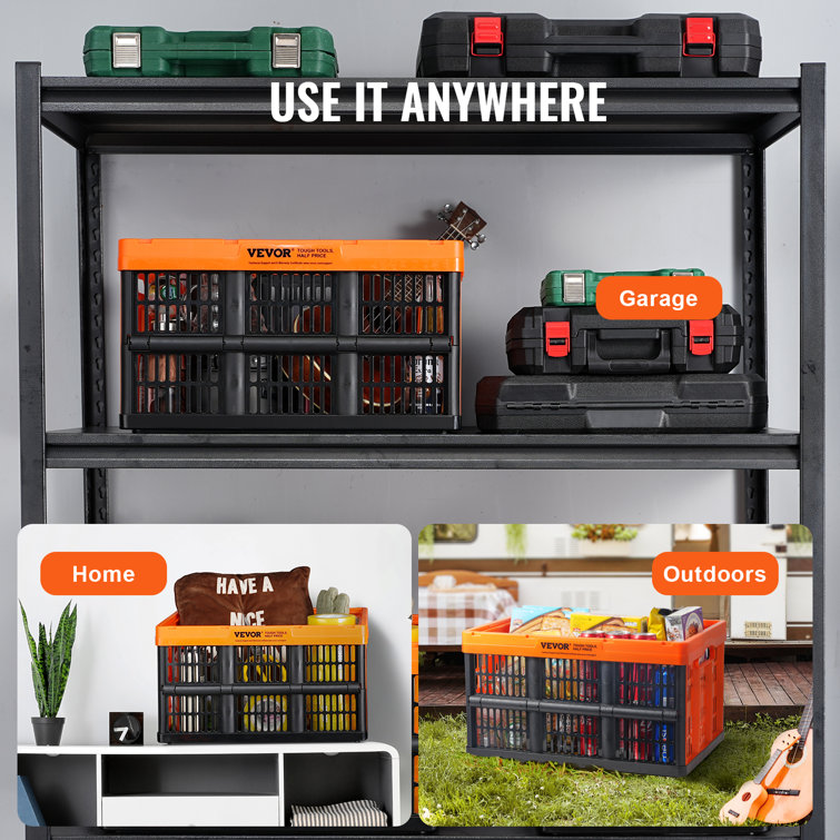 VEVOR 45L Orange and Black Collapsible Plastic Crate