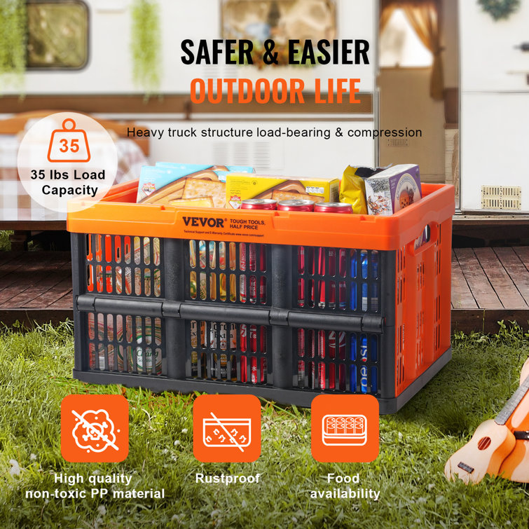 VEVOR 45L Orange and Black Collapsible Plastic Crate