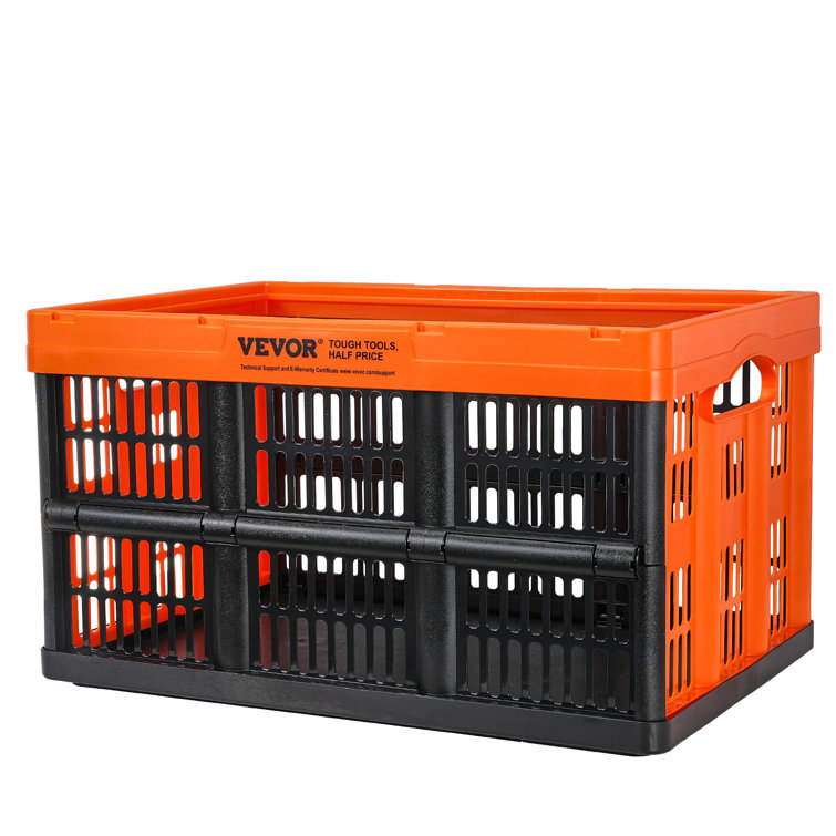 VEVOR 45L Orange and Black Collapsible Plastic Crate