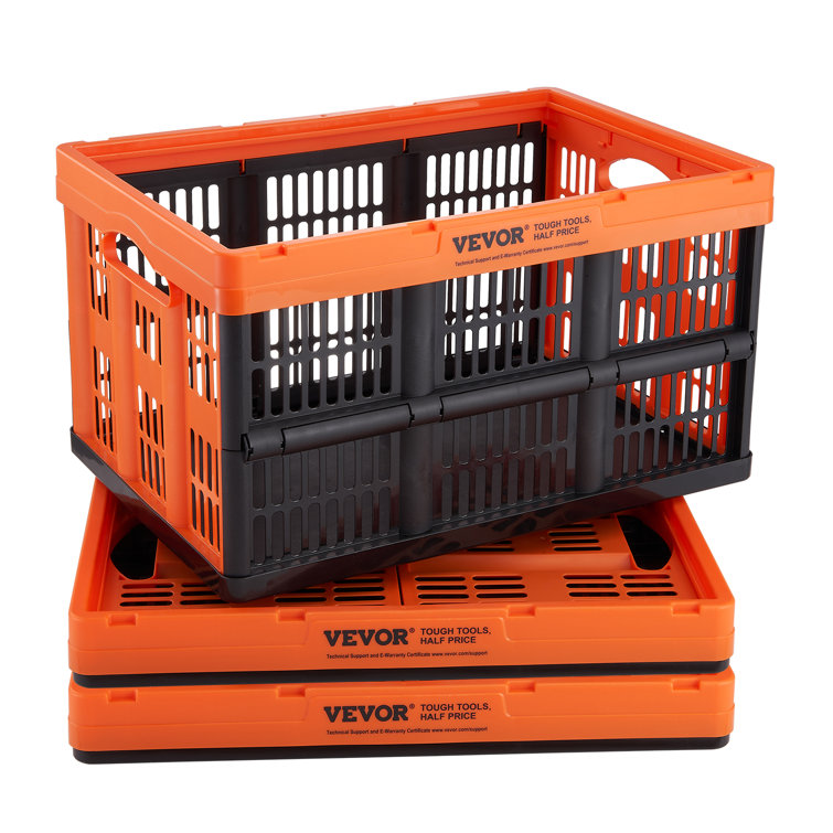 VEVOR 45L Orange and Black Collapsible Plastic Crate