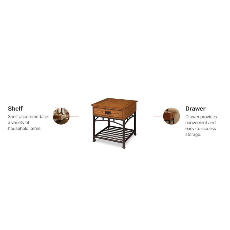 Craftsman Oak & Metal 26" Square End Table with Storage