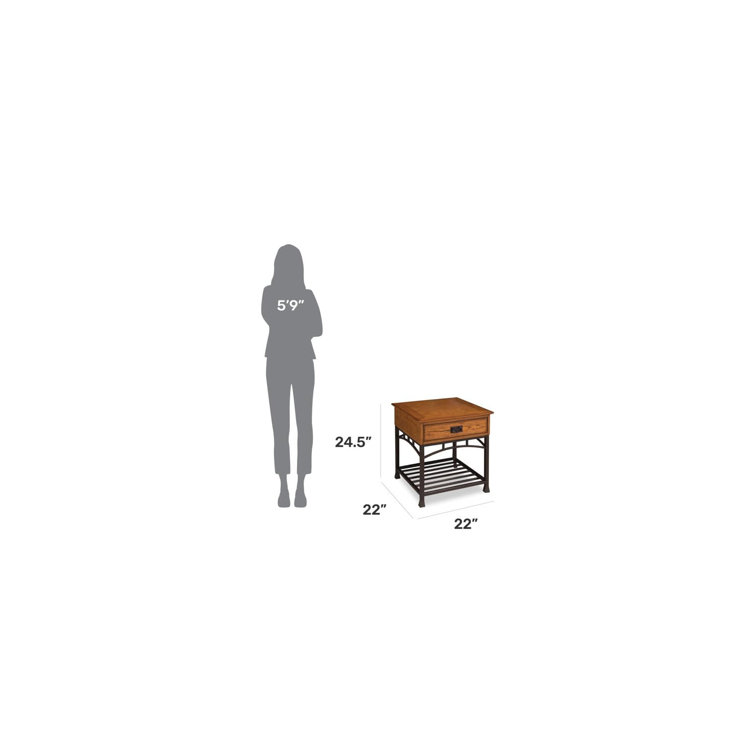 Craftsman Oak & Metal 26" Square End Table with Storage