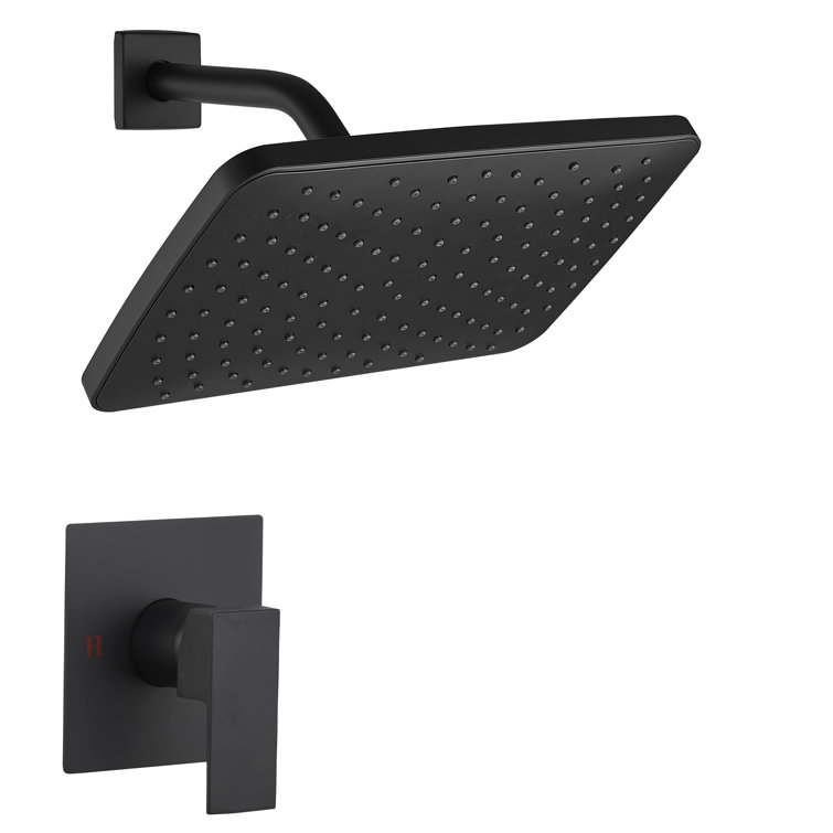 Matte Black Square Rainfall Shower Faucet Set with Valve