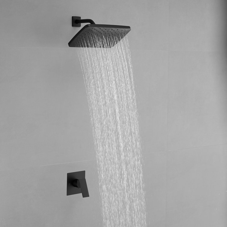 Matte Black Square Rainfall Shower Faucet Set with Valve