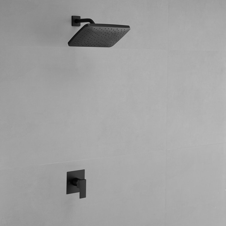 Matte Black Square Rainfall Shower Faucet Set with Valve