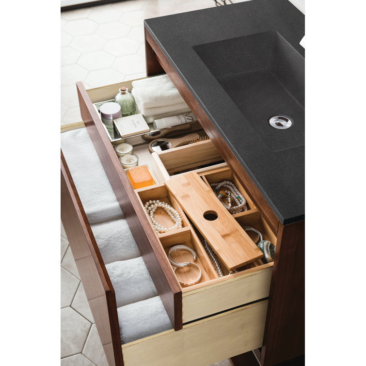 Mantova 35.4" Mid-Century Walnut and Charcoal Black Wall-Mount Vanity