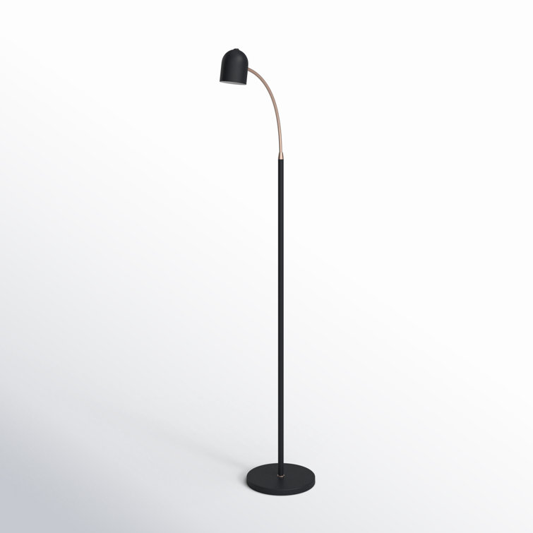 Slim Black and Antique Brass Adjustable LED Floor Lamp