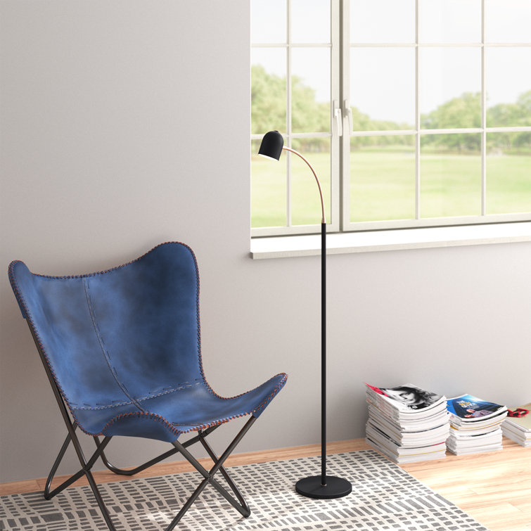 Slim Black and Antique Brass Adjustable LED Floor Lamp