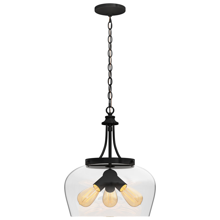 Matte Black 3-Light Pendant with Clear Glass Shade