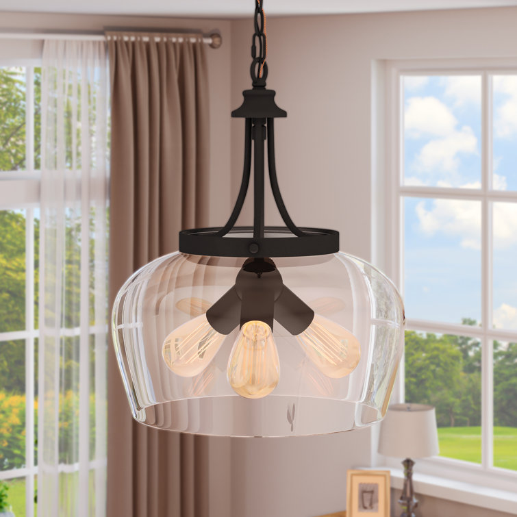 Matte Black 3-Light Pendant with Clear Glass Shade