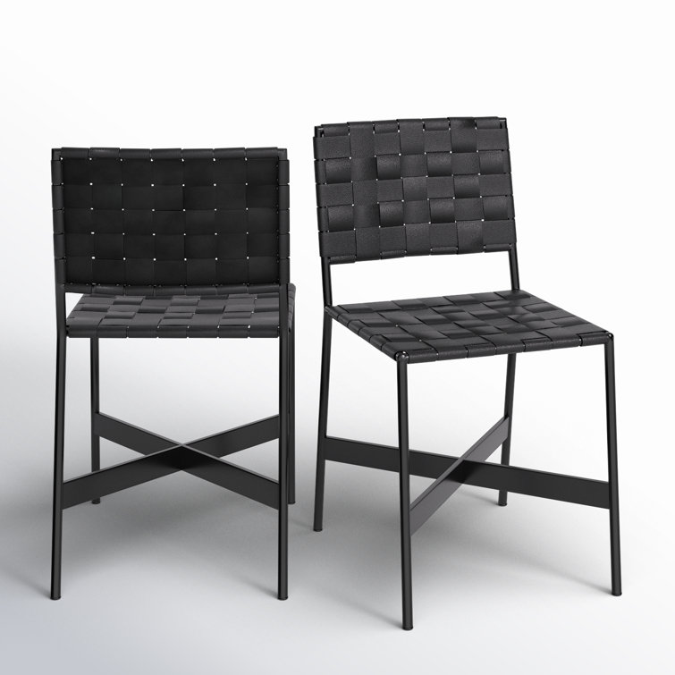 Cortina Black Genuine Leather Parsons Side Chair with Metal Frame