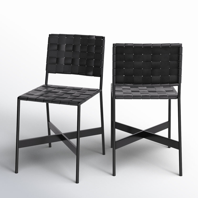 Cortina Black Genuine Leather Parsons Side Chair with Metal Frame