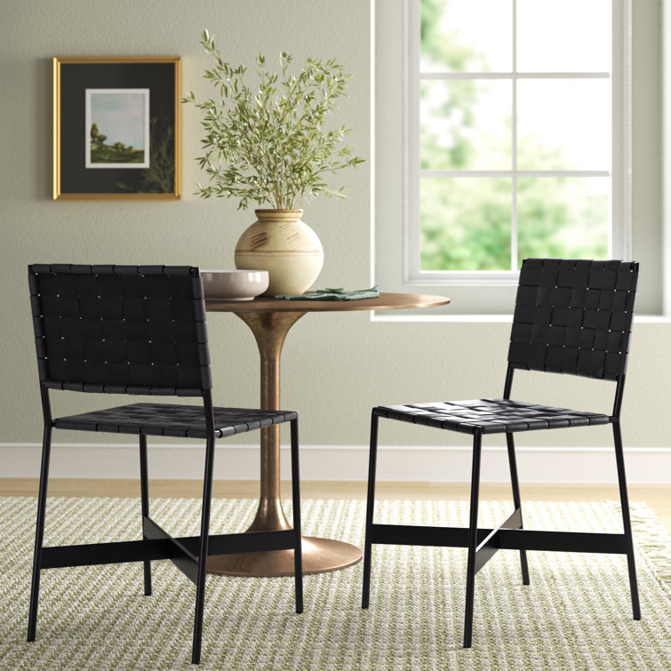 Cortina Black Genuine Leather Parsons Side Chair with Metal Frame