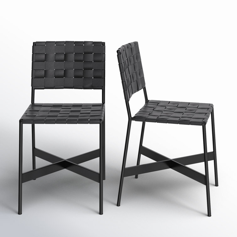 Cortina Black Genuine Leather Parsons Side Chair with Metal Frame