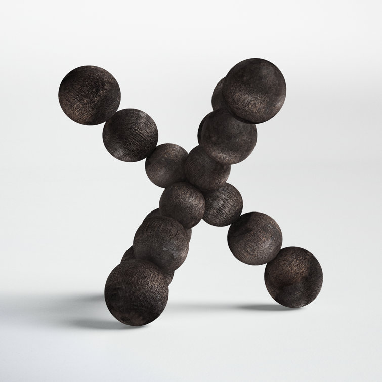 Black Geometric Wood Decorative Sculpture, 6.7"