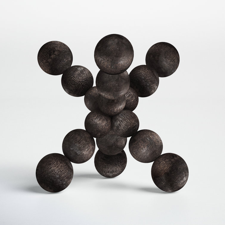 Black Geometric Wood Decorative Sculpture, 6.7"
