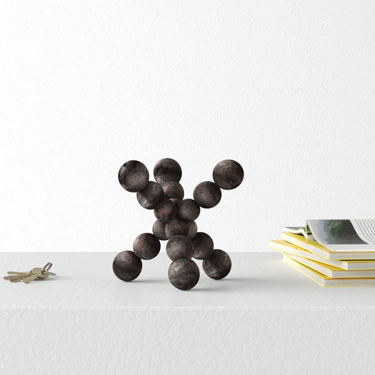 Black Geometric Wood Decorative Sculpture, 6.7"