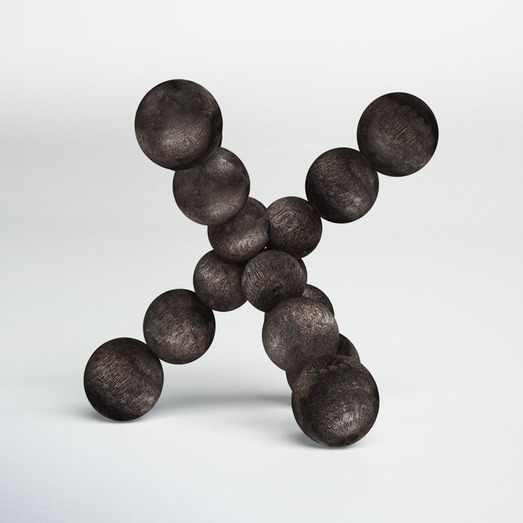 Black Geometric Wood Decorative Sculpture, 6.7"