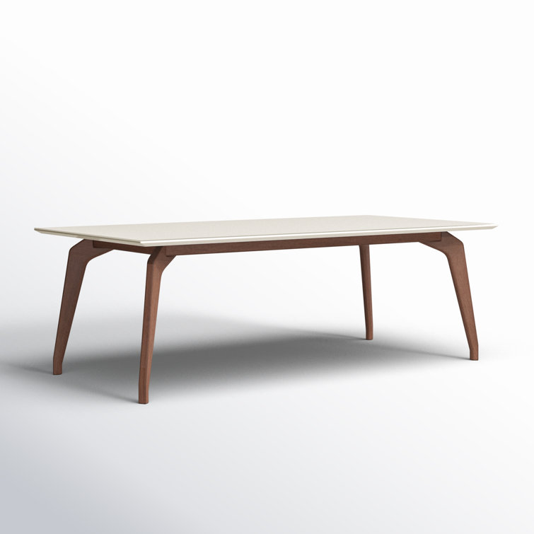 Rectangular Off-White Glass Top Dining Table with Nogal Wood Base