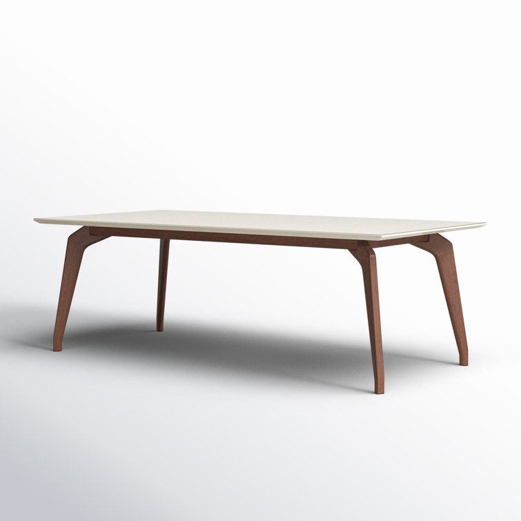 Rectangular Off-White Glass Top Dining Table with Nogal Wood Base