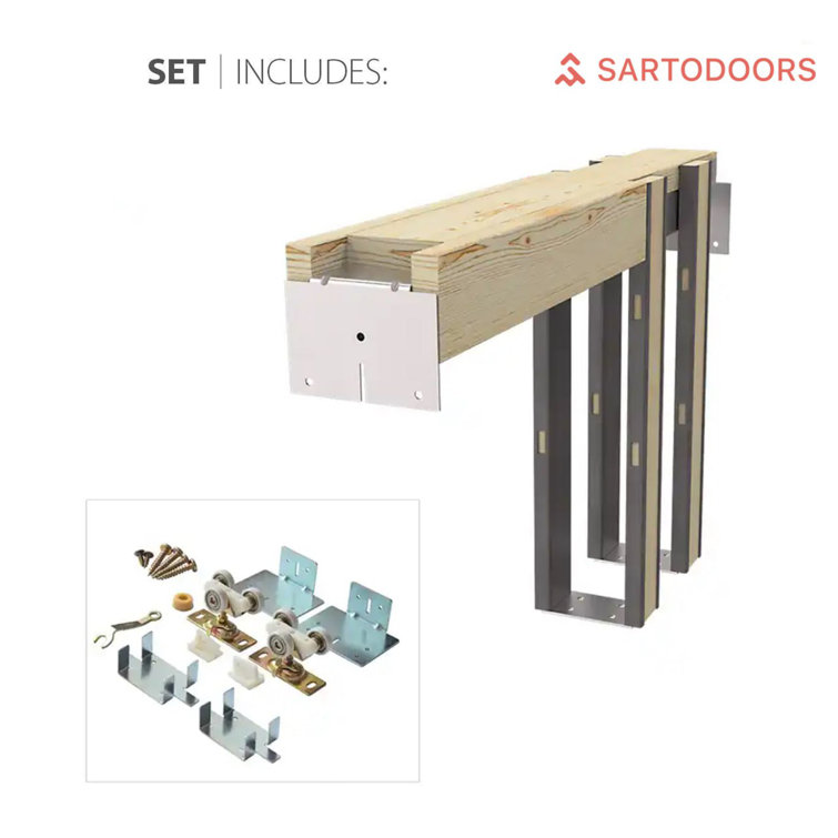 White Pine Solid Wood Flush Pocket Door with Kit Rail Hardware