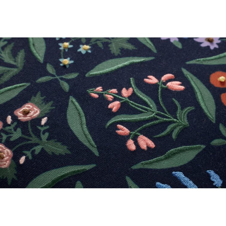 Navy Floral Embroidered Square Cotton Blend Throw Pillow