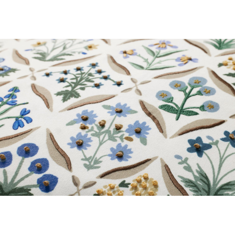 White and Multicolor Embroidered Floral 22" Pillow
