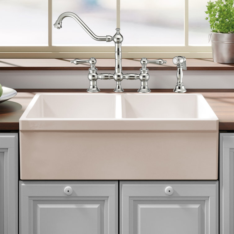 Biscuit Fireclay Double Bowl Farmhouse Drop-in Sink