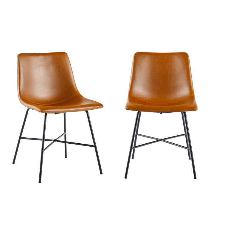 Whiskey Brown Faux Leather Upholstered Side Chair with Metal Legs