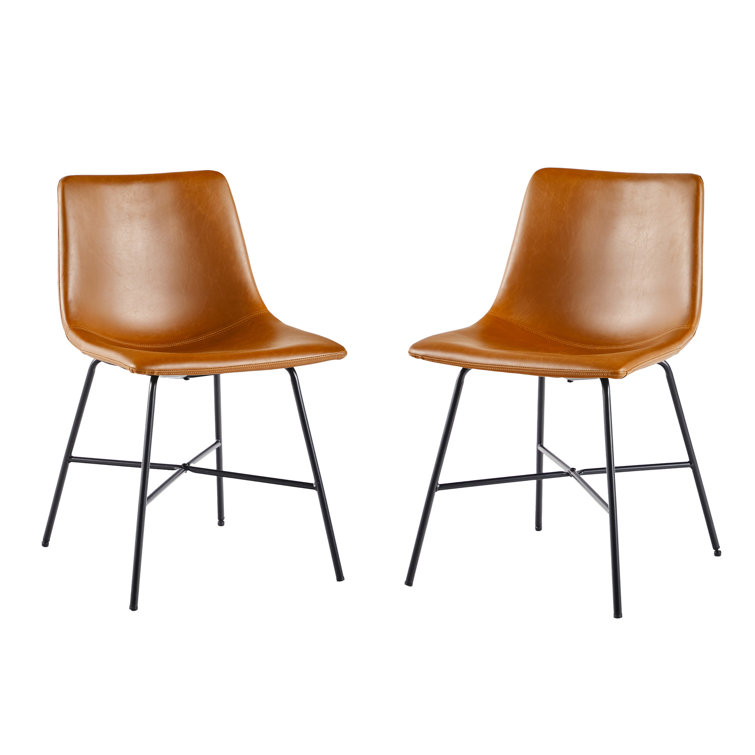 Whiskey Brown Faux Leather Upholstered Side Chair with Metal Legs