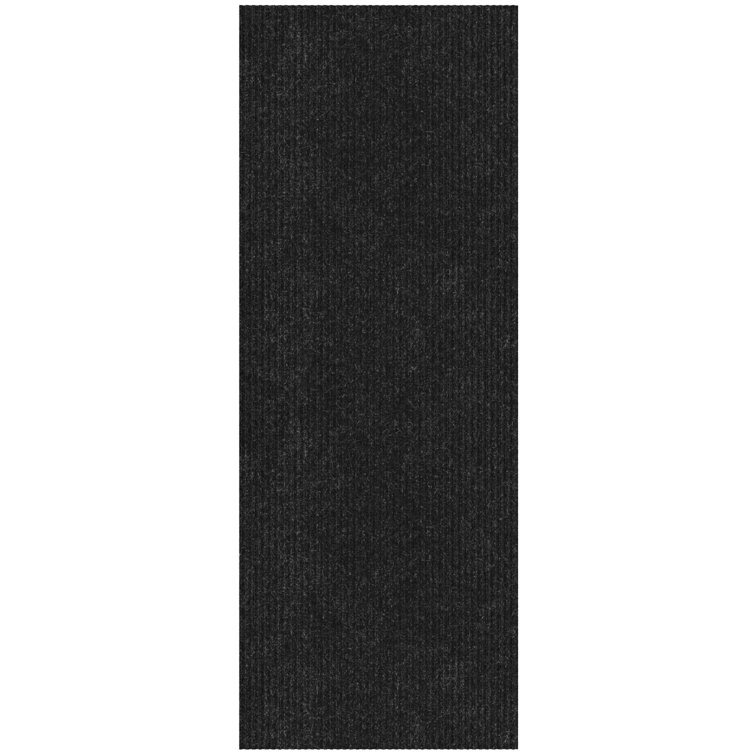 Black Solid Synthetic Non-Slip Runner Rug, 2' x 6'