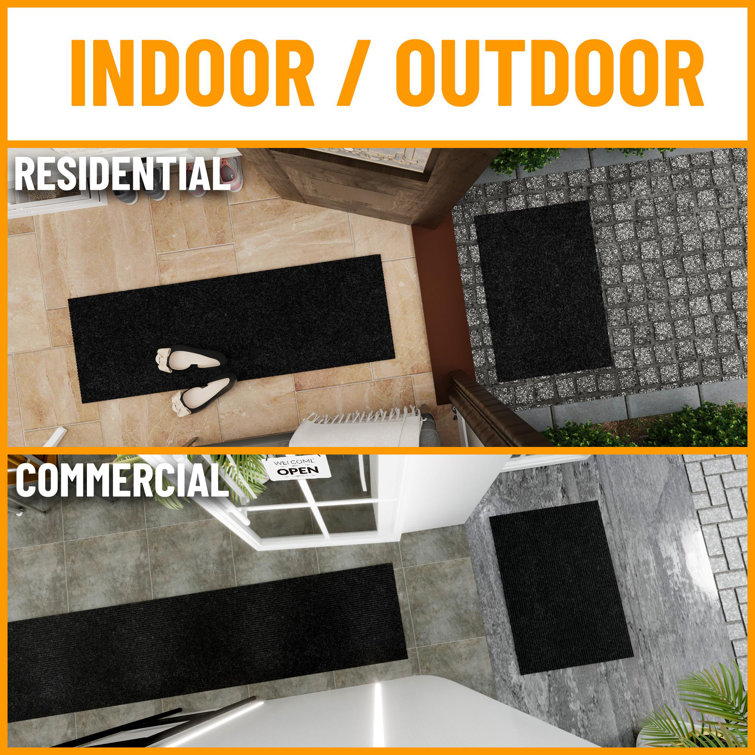Modern Utility Black Synthetic 31x118 Ribbed Indoor/Outdoor Runner Rug