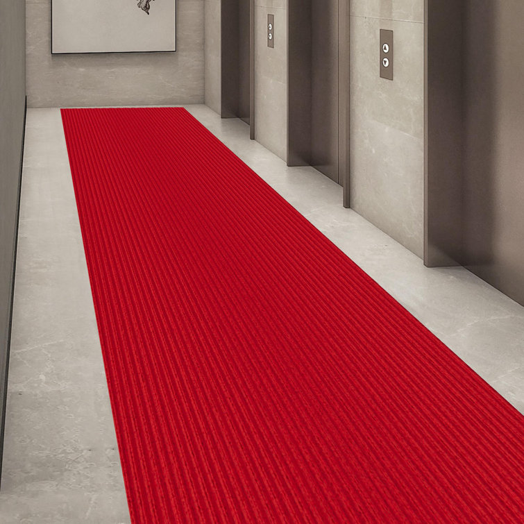 Red Non-Slip Synthetic Runner Rug for Hallways