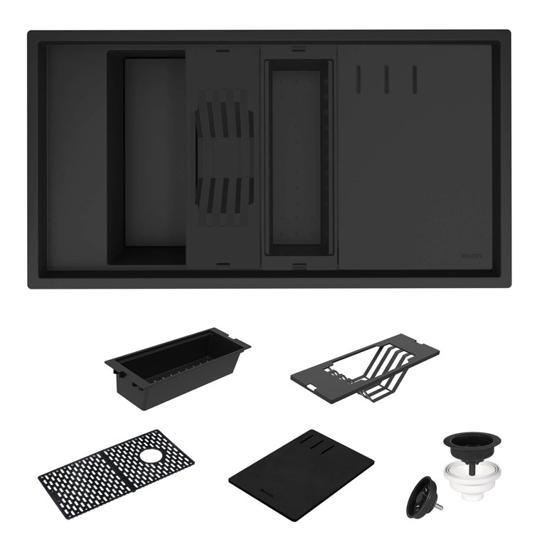 Black Granite Composite Drop-In Kitchen Sink with Drainboard
