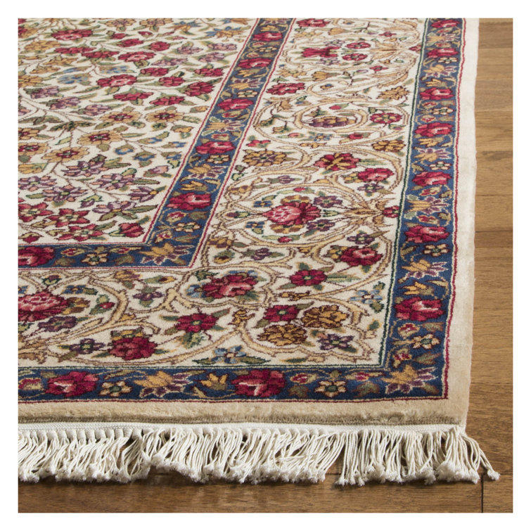 Elegant Ivory Floral Hand-Knotted Wool Area Rug 6' x 9'