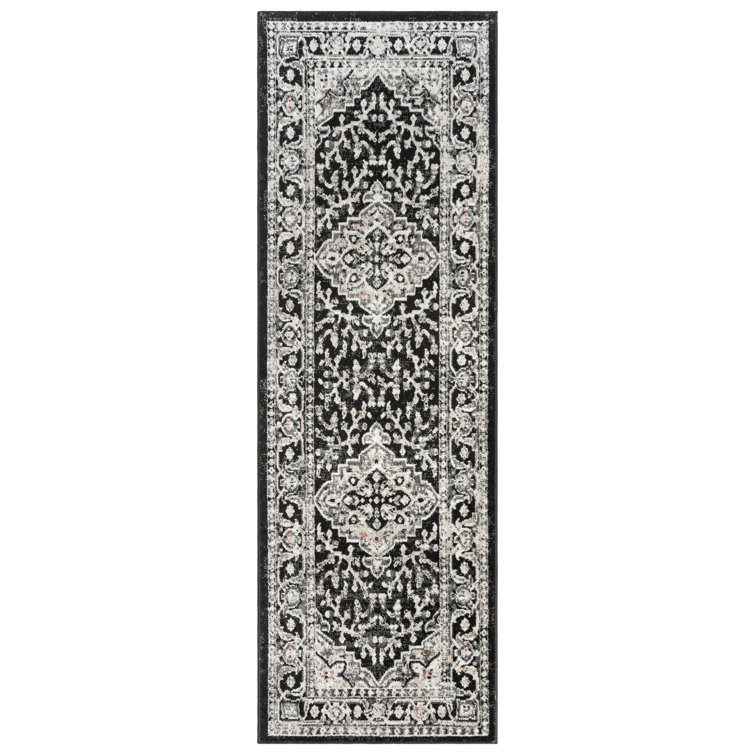 Black and Beige Tufted Polypropylene Runner Rug 2'2" x 6'