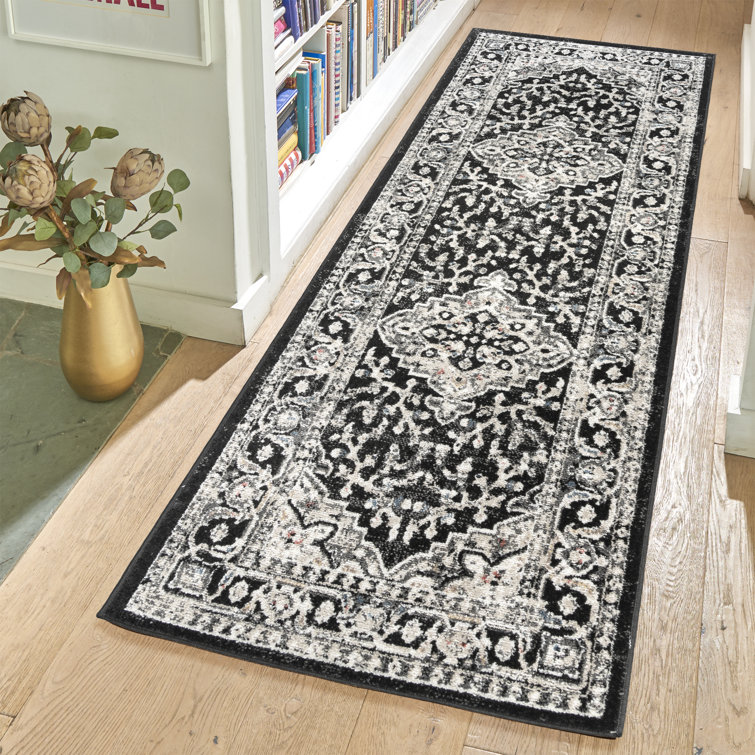 Black and Beige Tufted Polypropylene Runner Rug 2'2" x 6'