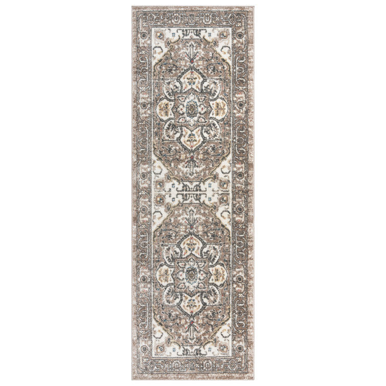 Beige and Brown Tufted Polypropylene Runner Rug