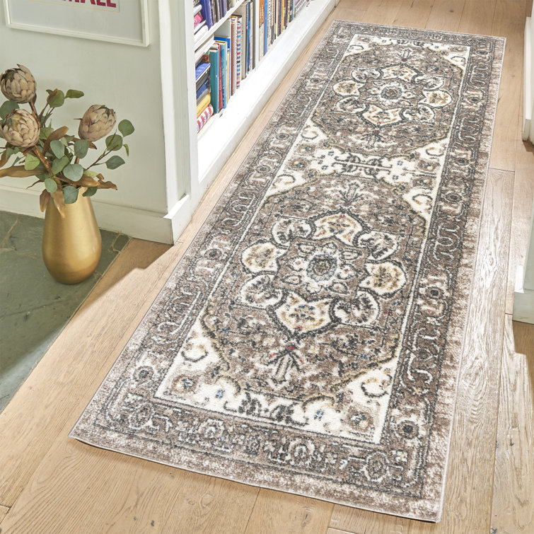 Beige and Brown Tufted Polypropylene Runner Rug