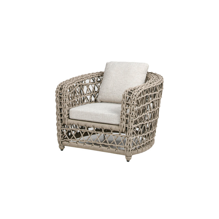 Everly Beige Woven Frame Barrel Patio Arm Chair with Cushions