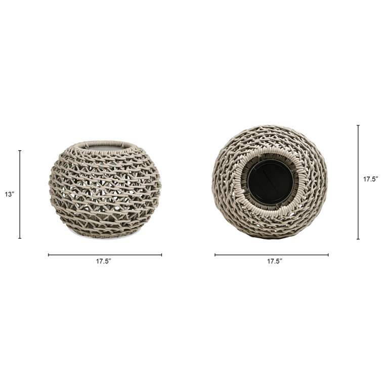 Willow 13'' Light Beige Olefin Woven Globe Lantern with LED Light