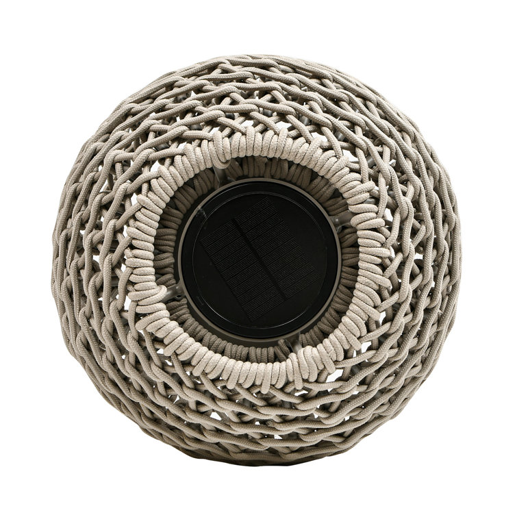 Willow 13'' Light Beige Olefin Woven Globe Lantern with LED Light