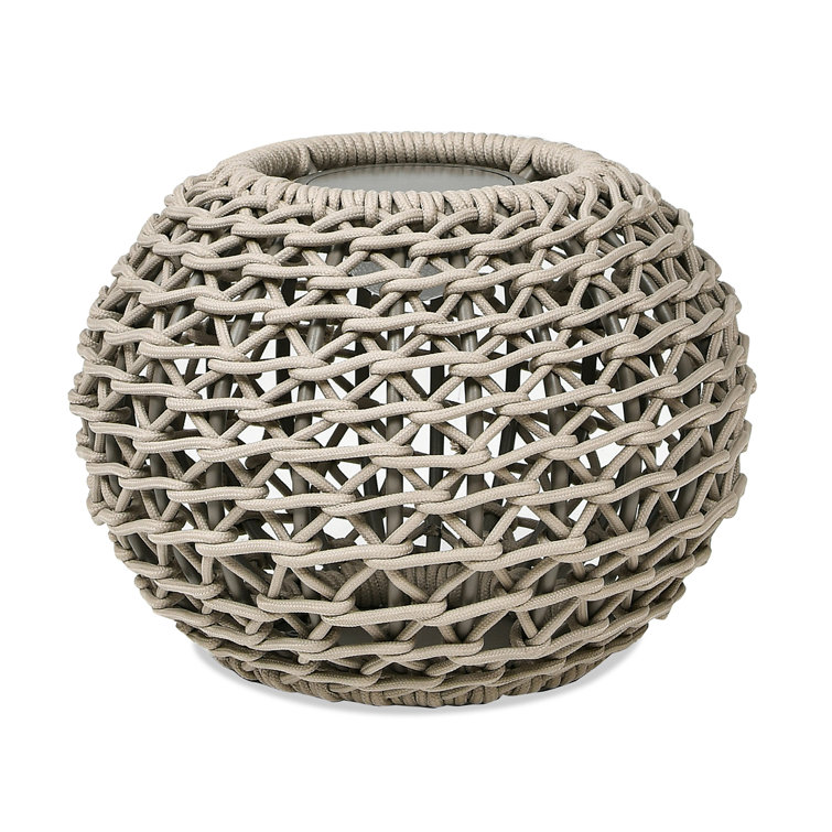 Willow 13'' Light Beige Olefin Woven Globe Lantern with LED Light