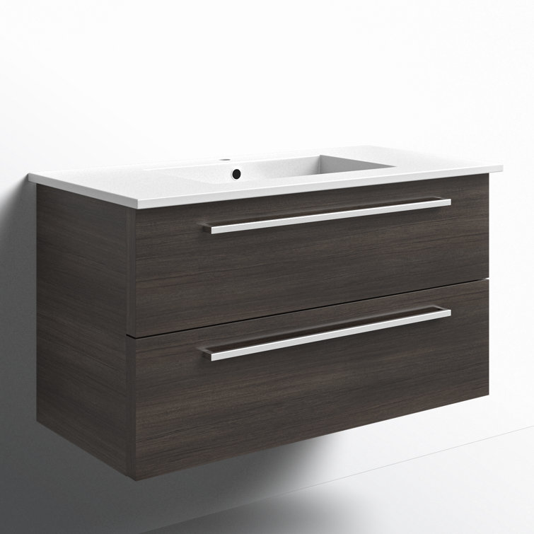 Silhouette 36" Walnut Wall-Mount Single Sink Vanity with Marble Top