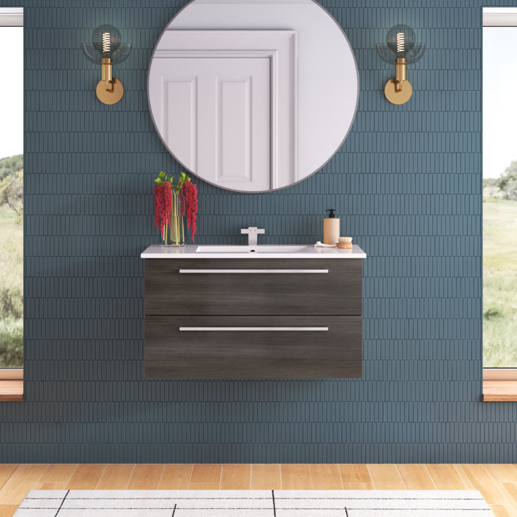 Silhouette 36" Walnut Wall-Mount Single Sink Vanity with Marble Top